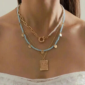 🆕Retro Woven Beaded Square Metal Sequin Necklace🆕
